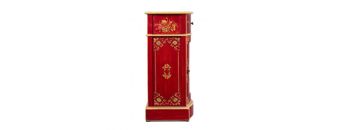 Red Floral Design Curved Bedside-Cheshire Furniture Outlet