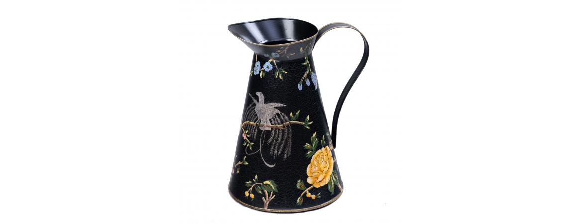 Black Lyre Bird Design Pitcher Jug-Cheshire Furniture Outlet