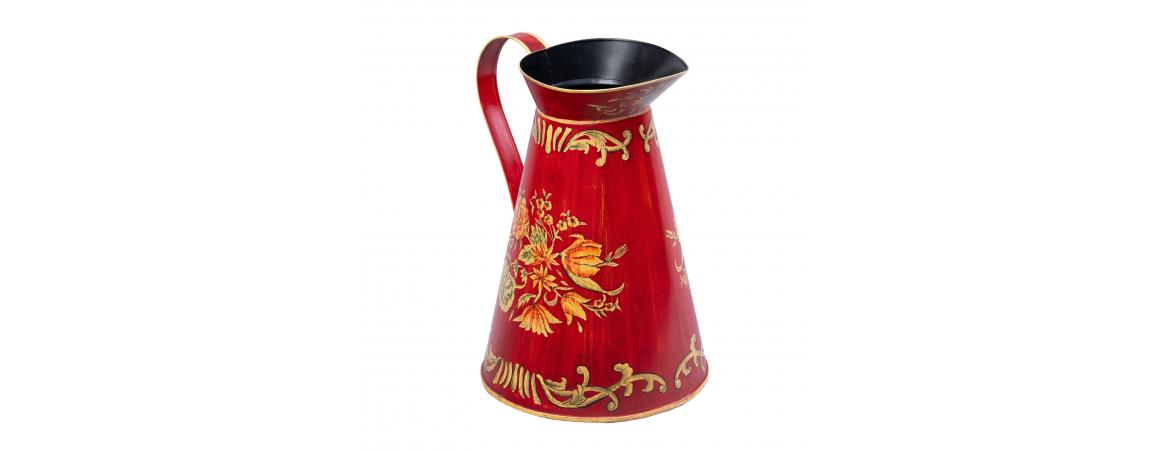 Red Floral Design Pitcher Jug-Cheshire Furniture Outlet