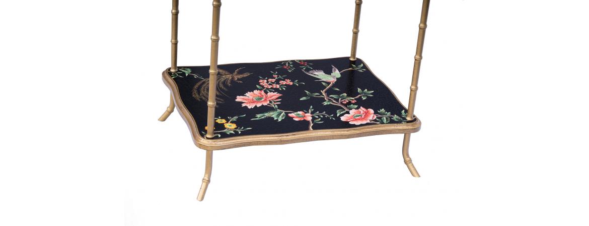 Black Lyre Bird Design 2 Tier Table-Cheshire Furniture Outlet