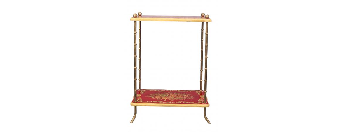 Red Floral Design 2 Tier Table-Cheshire Furniture Outlet
