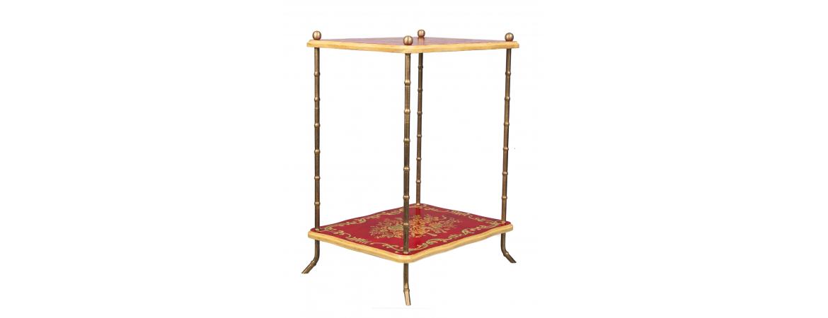 Red Floral Design 2 Tier Table-Cheshire Furniture Outlet