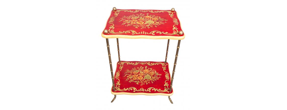 Red Floral Design 2 Tier Table-Cheshire Furniture Outlet