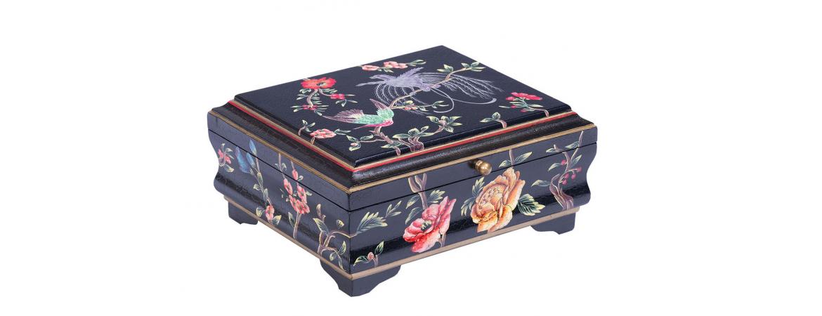Black Lyre Bird Design Small Jewellery Box-Cheshire Furniture Outlet