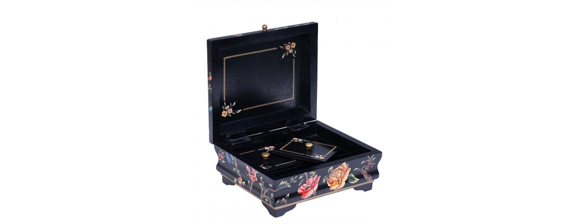 Black Lyre Bird Design Small Jewellery Box-Cheshire Furniture Outlet