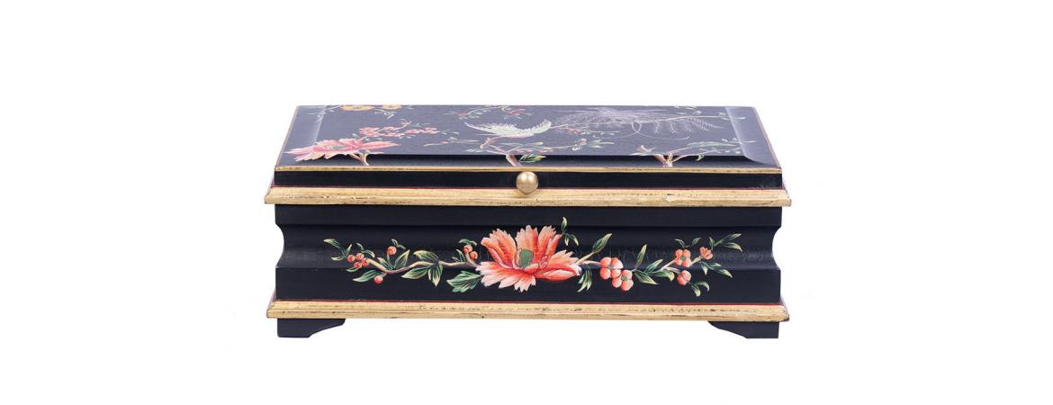 Black Lyre Bird Design Large Jewellery Box-Cheshire Furniture Outlet