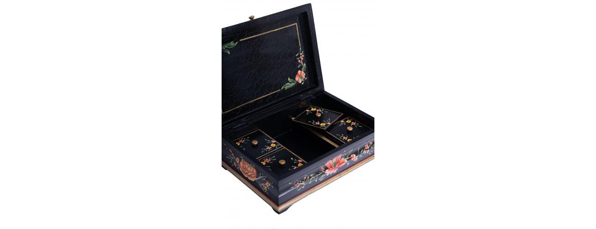 Black Lyre Bird Design Large Jewellery Box-Cheshire Furniture Outlet