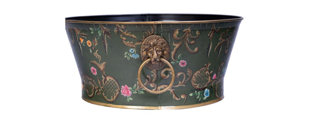 Green Fountain Design Round Bowl with Handles-Cheshire Furniture Outlet