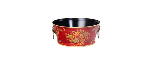Red Floral Design Round Bowl with Handles-Cheshire Furniture Outlet