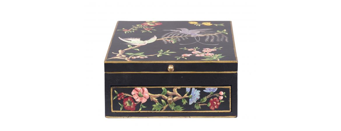 Black Lyre Bird Design Vanity Mirror with Storage-Cheshire Furniture Outlet