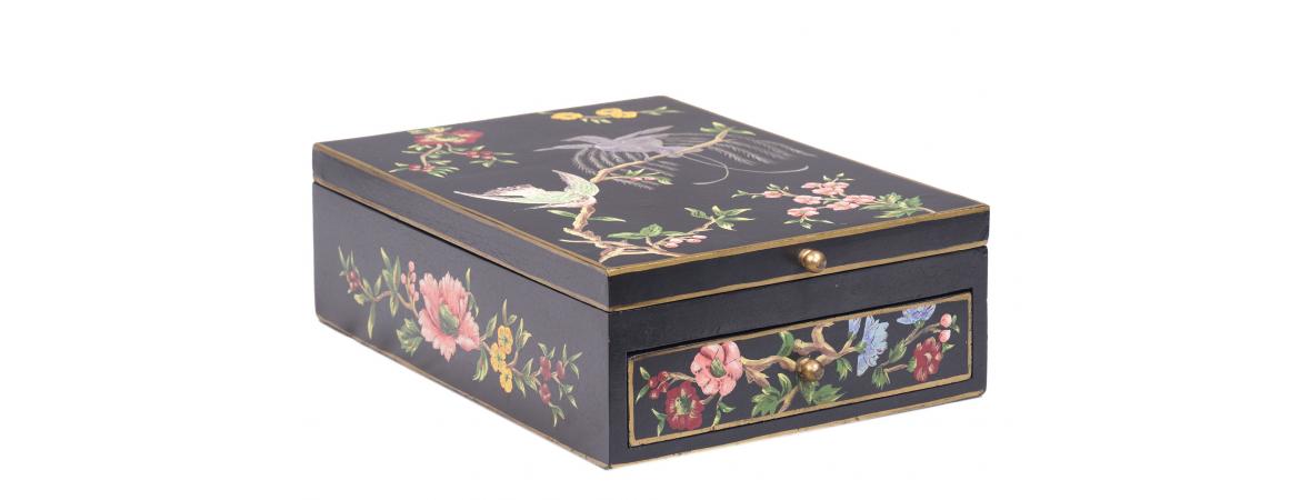 Black Lyre Bird Design Vanity Mirror with Storage-Cheshire Furniture Outlet