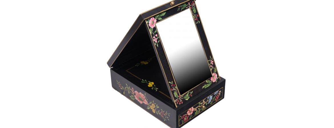 Black Lyre Bird Design Vanity Mirror with Storage-Cheshire Furniture Outlet
