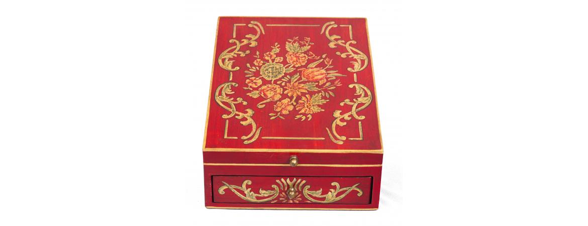 Red Floral Design Vanity Mirror with Storage-Cheshire Furniture Outlet