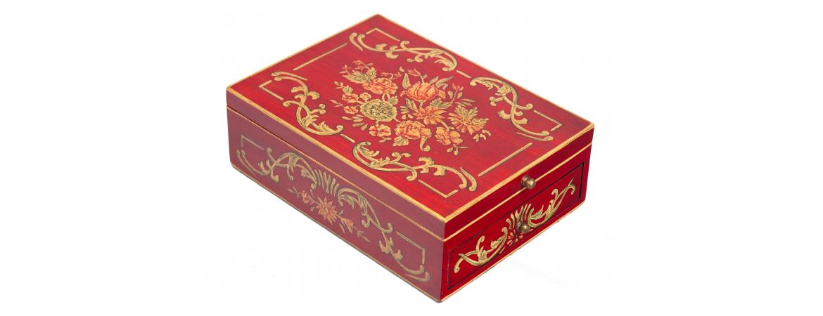 Red Floral Design Vanity Mirror with Storage-Cheshire Furniture Outlet