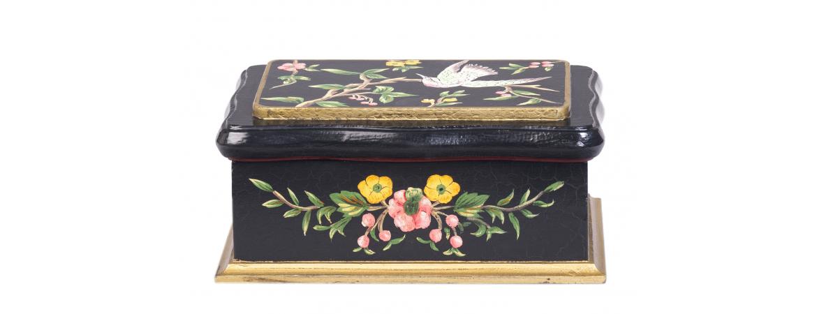 Black Lyre Bird Design Wooden Box-Cheshire Furniture Outlet