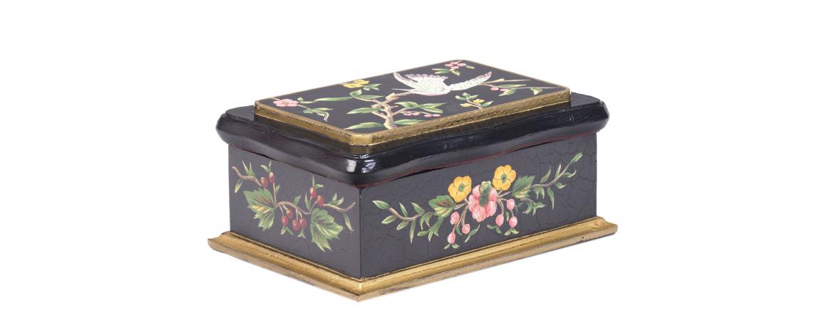 Black Lyre Bird Design Wooden Box-Cheshire Furniture Outlet