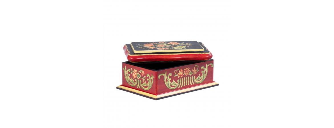 Red Floral Design Wooden Box-Cheshire Furniture Outlet