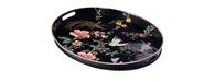 Black Lyre Bird Design Oval Tray with Handles-Cheshire Furniture Outlet