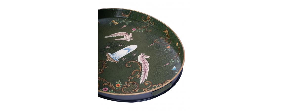 Green Fountain Design Oval Tray with Handles-Cheshire Furniture Outlet