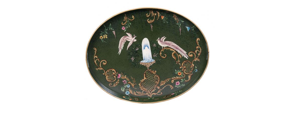 Green Fountain Design Oval Tray with Handles-Cheshire Furniture Outlet