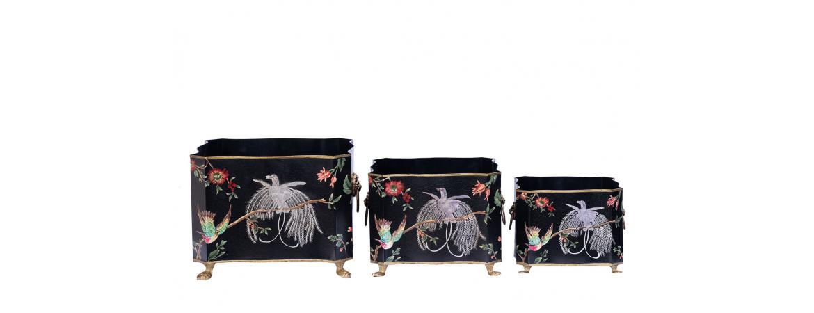 Black Lyre Bird Design Nest of 3 Boxes-Cheshire Furniture Outlet