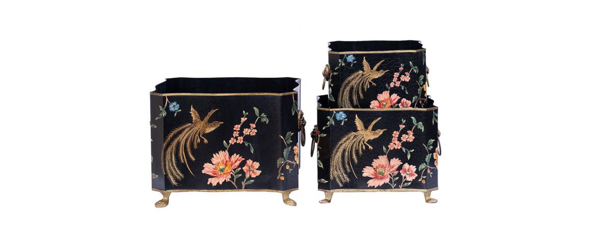 Black Lyre Bird Design Nest of 3 Boxes-Cheshire Furniture Outlet