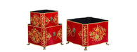 Red Floral Design Nest of 3 Boxes-Cheshire Furniture Outlet