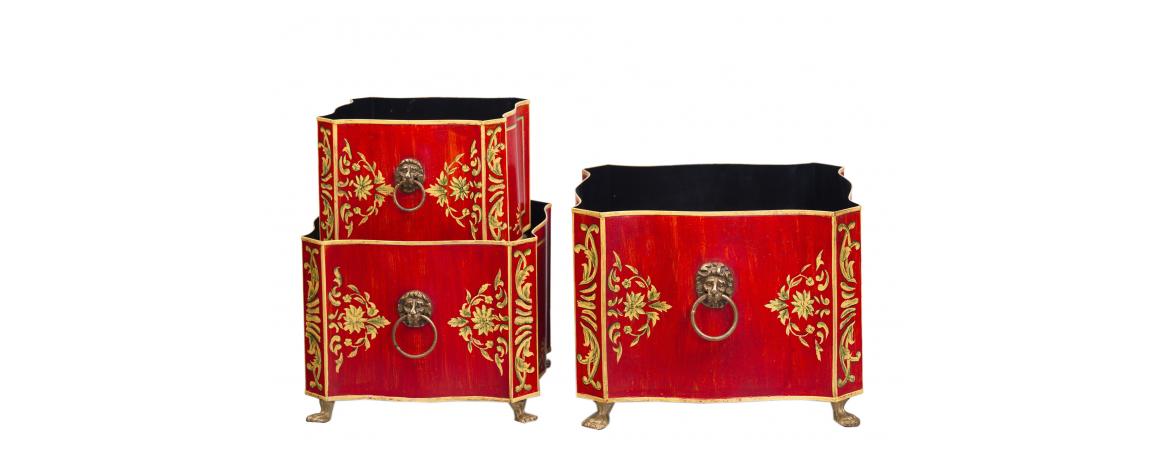 Red Floral Design Nest of 3 Boxes-Cheshire Furniture Outlet