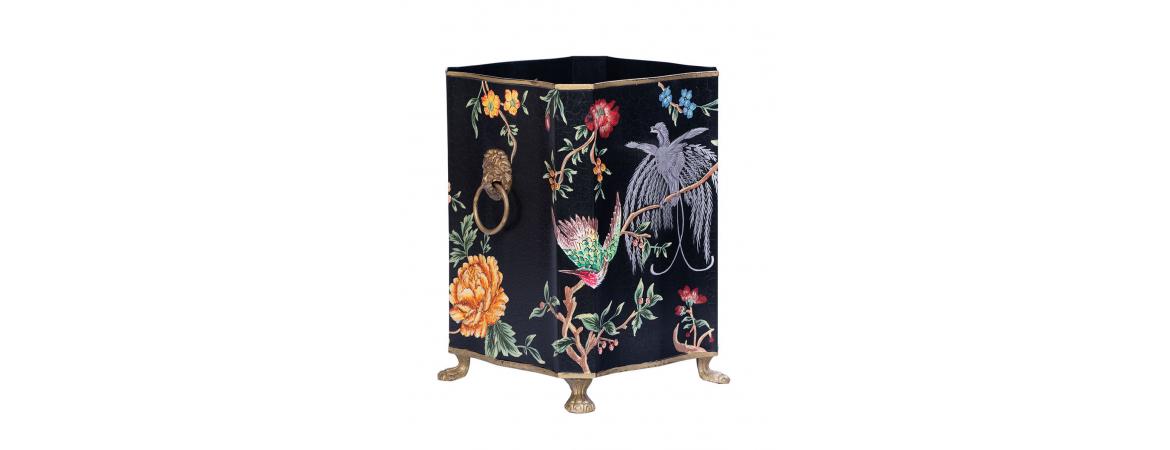 Black Lyre Bird Design Bin with Handles and Feet-Cheshire Furniture Outlet