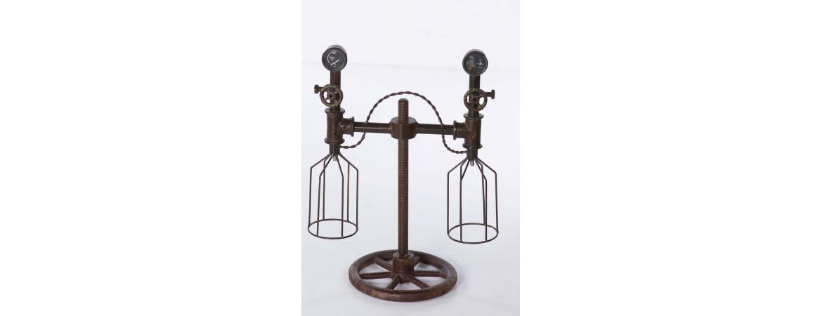 Reclaimed Pipe Twin Table Lamp-Cheshire Furniture Outlet