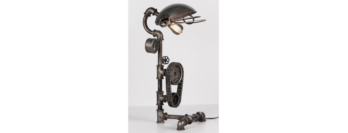 Upcycled Cooking Pot & Cogs Table Lamp-Cheshire Furniture Outlet