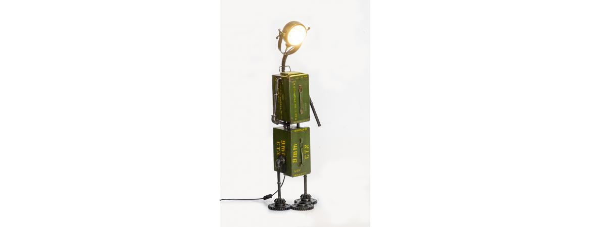 Upcycled Ammo Box Robot Table Light-Cheshire Furniture Outlet