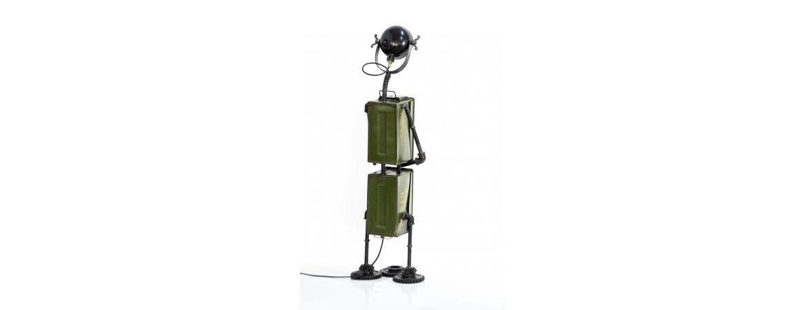 Upcycled Ammo Box Robot Table Light-Cheshire Furniture Outlet