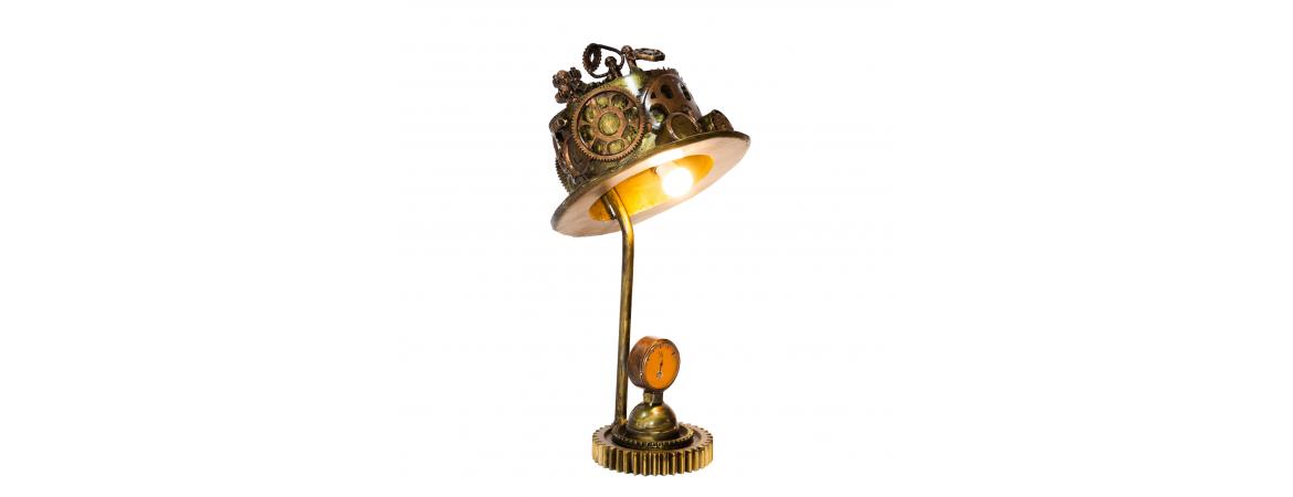 Reclaimed Iron Steampunk Theme Cogs Top Hat Table Lamp-Cheshire Furniture Outlet