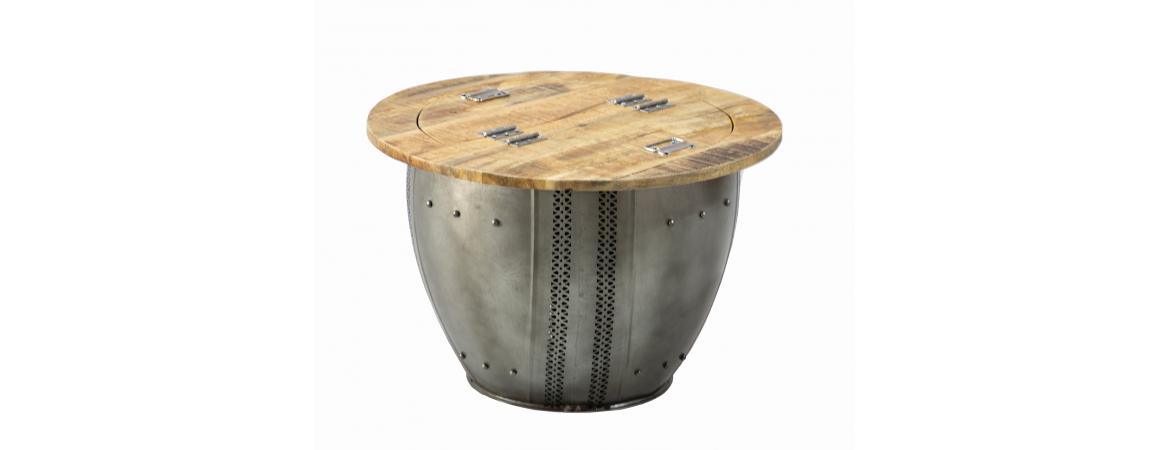 Round Brass Metal Coffee Table with Storage-Cheshire Furniture Outlet