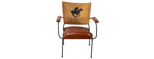 Metal Frame Chair with Padded Brown Seat & Armrest-Cheshire Furniture Outlet