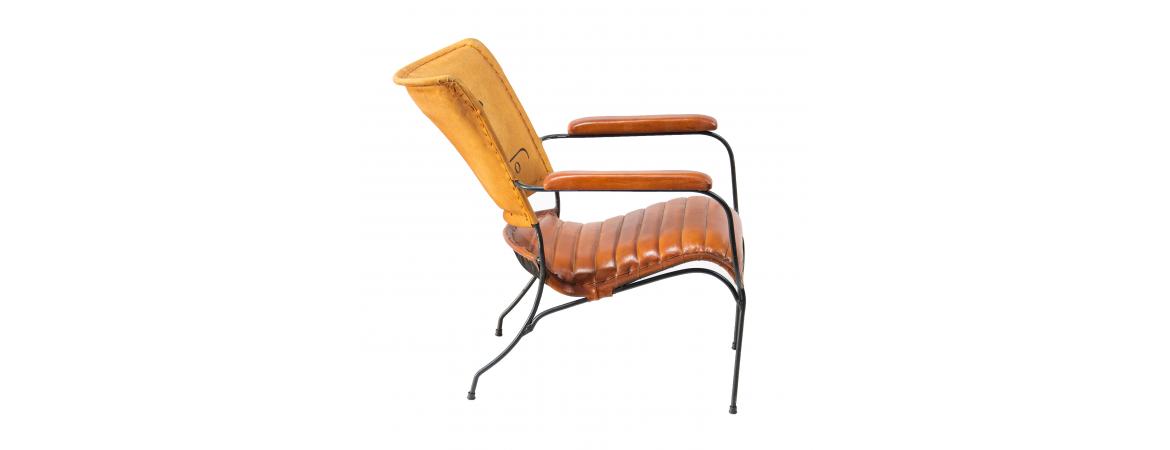 Metal Frame Chair with Padded Brown Seat & Armrest-Cheshire Furniture Outlet