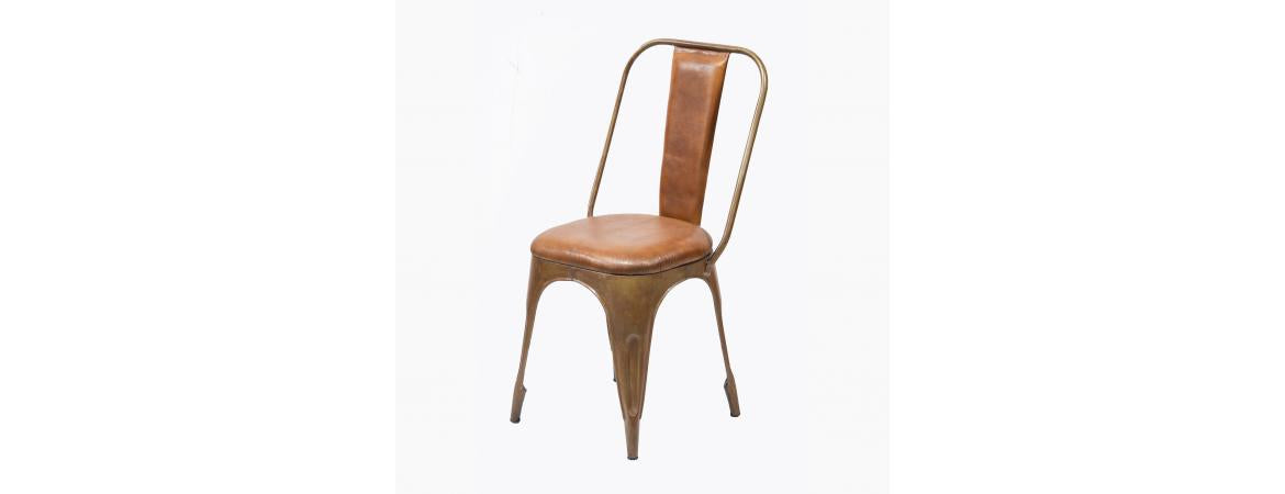 Industrial Metal Chair with Padded Brown Leather Seat-Cheshire Furniture Outlet