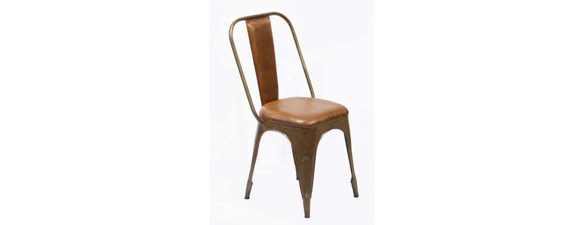 Industrial Metal Chair with Padded Brown Leather Seat-Cheshire Furniture Outlet