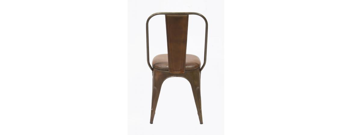 Industrial Metal Chair with Padded Brown Leather Seat-Cheshire Furniture Outlet