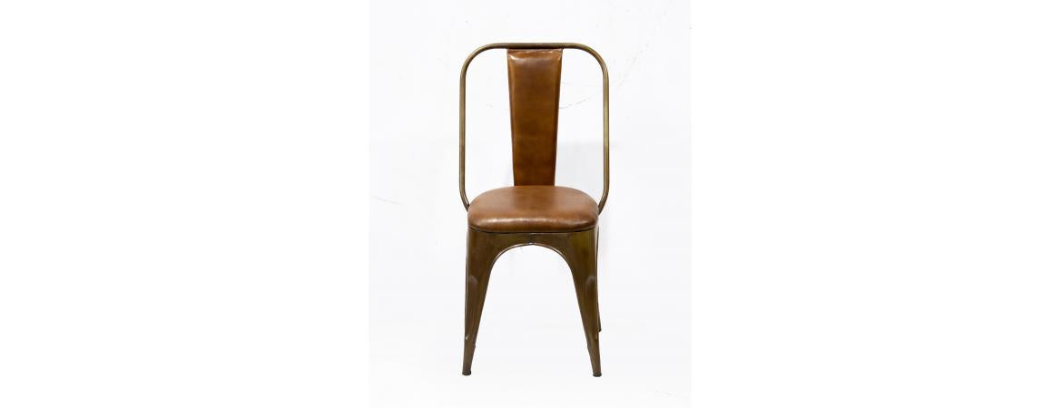 Industrial Metal Chair with Padded Brown Leather Seat-Cheshire Furniture Outlet