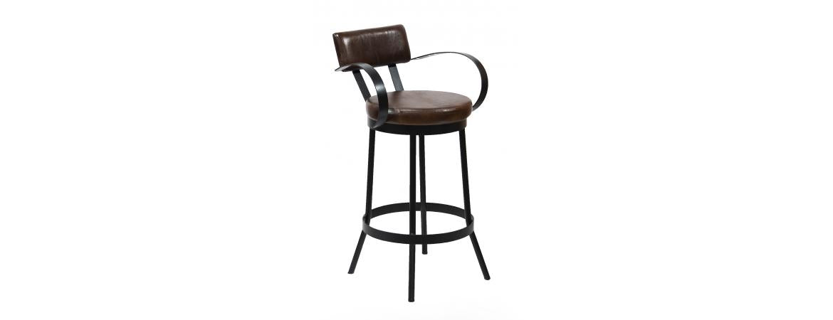 Industrial Padded Leather Bar Stool With Back & Curved Armre-Cheshire Furniture Outlet