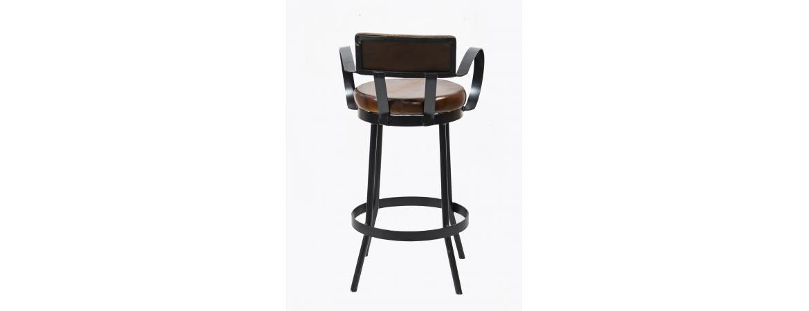 Industrial Padded Leather Bar Stool With Back & Curved Armre-Cheshire Furniture Outlet