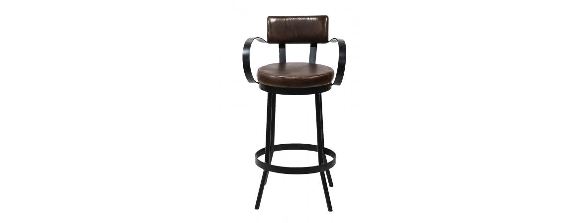 Industrial Padded Leather Bar Stool With Back & Curved Armre-Cheshire Furniture Outlet