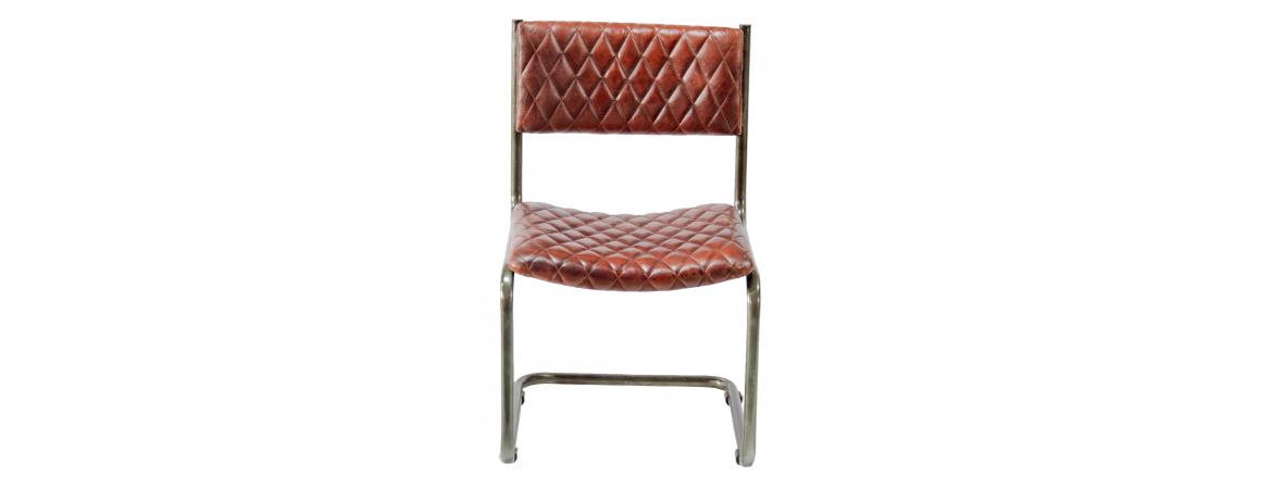 Metal Frame Chair with Padded Brown Seat-Cheshire Furniture Outlet