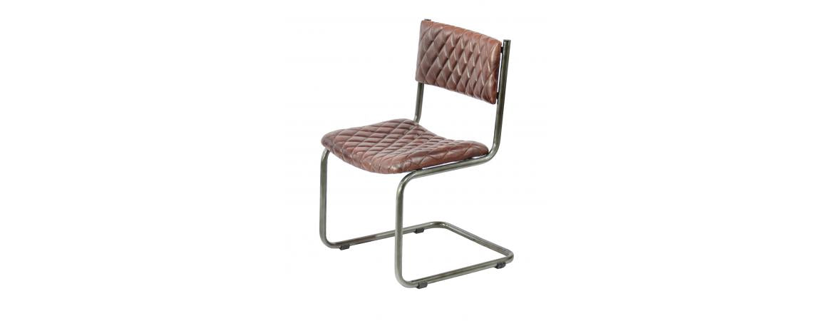Metal Frame Chair with Padded Brown Seat-Cheshire Furniture Outlet