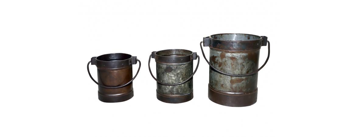 Set of 3 Antique Iron Buckets-Cheshire Furniture Outlet