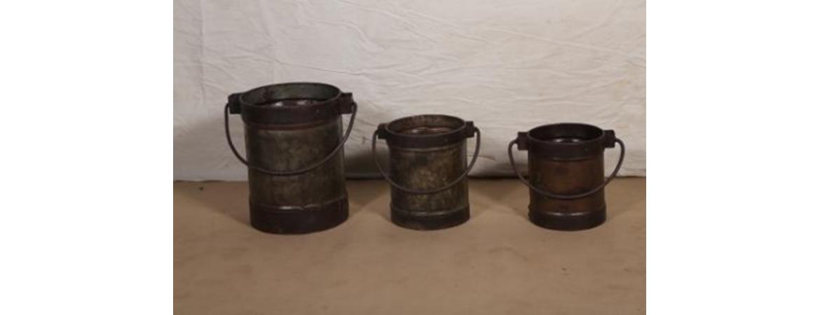 Set of 3 Antique Iron Buckets-Cheshire Furniture Outlet