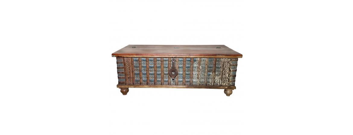Antique 1.2m Chest with Carvings & Vintage Iron Clasps-Cheshire Furniture Outlet