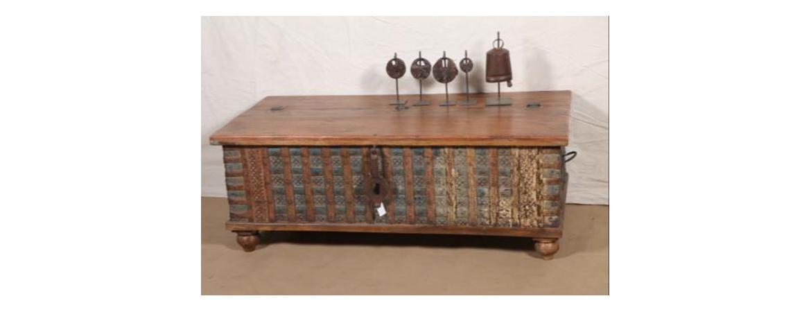 Antique 1.2m Chest with Carvings & Vintage Iron Clasps-Cheshire Furniture Outlet